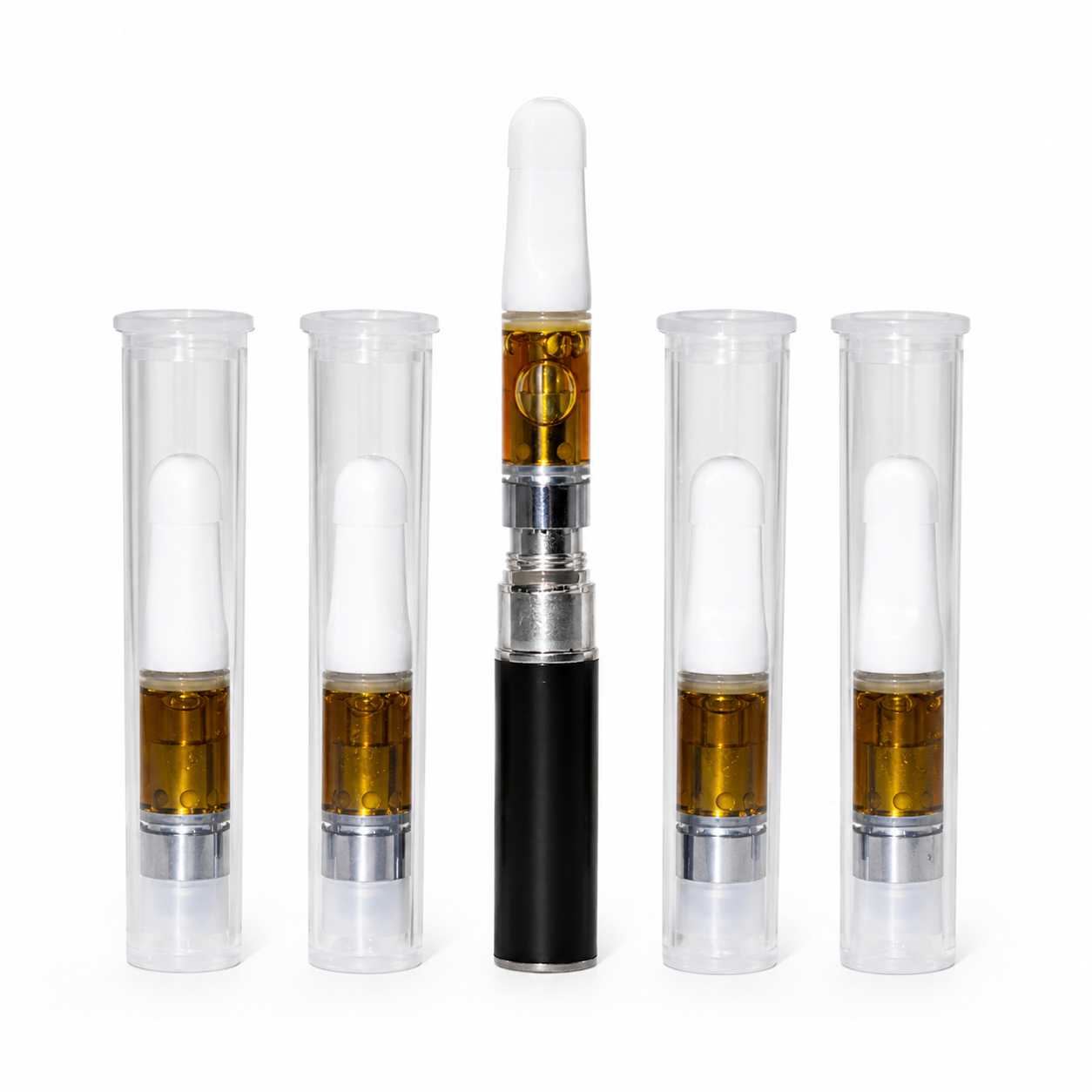 One milliliter four hundred milligram clear glass oil cell with a polished ceramic tip