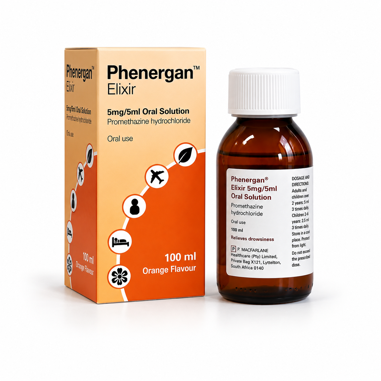 Phenergan brand liquid suspension container with a secure closure cap